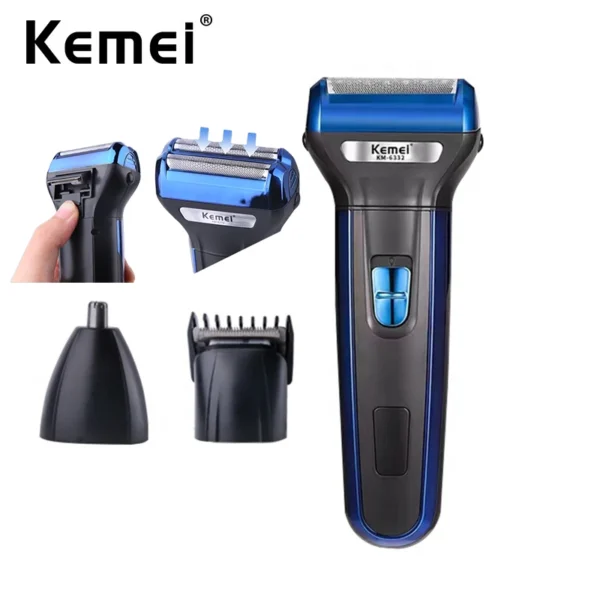Kemei Multifunctional 3 In 1 Electric Foil Shaver Rechargeable Cordless Hair Clipper Beard Nose Hair Trimmer Razor Grooming Kit