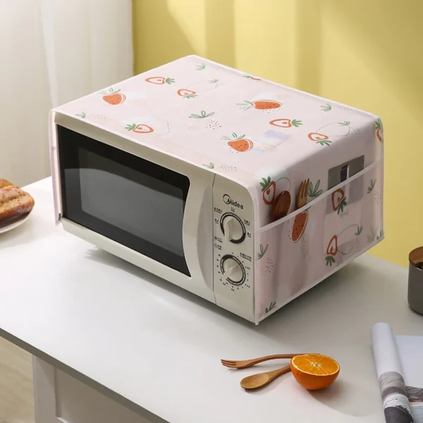 Waterproof microwave oven dust cover with side storage pockets