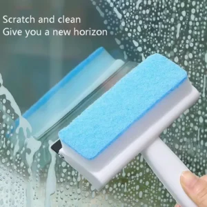 2 in 1 cleaner sponge and squeegee tool with long handle for window and mirror cleaning.