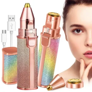 2-in-1 portable electric eyebrow trimmer and lipstick-shaped facial hair remover for women.