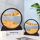 Round glass 3D sand art moving sandscape with deep sea flowing sand for desktop decoration.