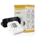 Automatic digital BP kit with an upper arm cuff sensor and an LCD screen displaying blood pressure readings.