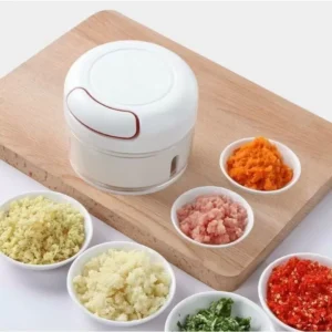 White multi-functional garlic grinder and manual hand-pulled food shredder for kitchen use. 1