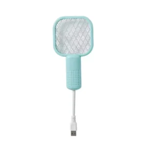 Portable USB mosquito killer lamp with purple light trap and electric swatter for outdoor use.