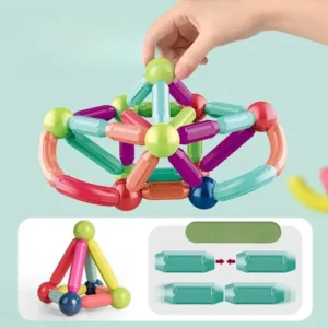 Assembled magnetic building blocks cube set and magnetic rod toys for baby brain development.