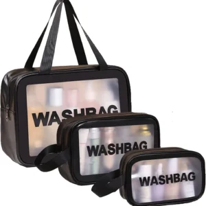 3pcs transparent bag set with frosted PVC design for makeup and toiletries. 1