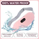 Portable cordless periods heating pad with adjustable waist belt and digital display for temperature control.