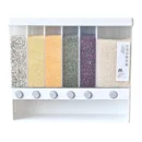 Large 6-grid rotating storage containers holding colorful grains, rice, and beans on a tidy modern kitchen countertop.